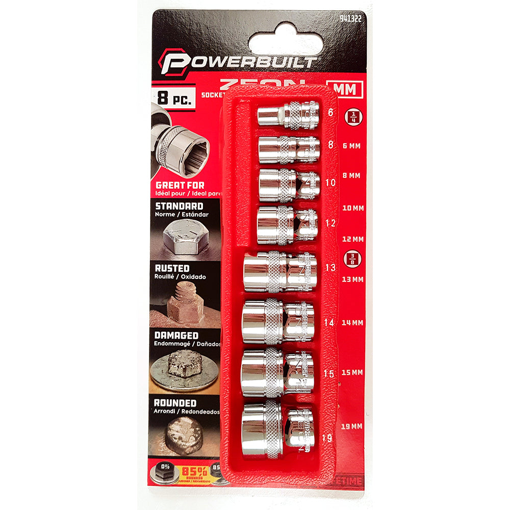 Powerbuilt 1/4 in & 3/8indr 8Pce Metric Zeon Socket Set