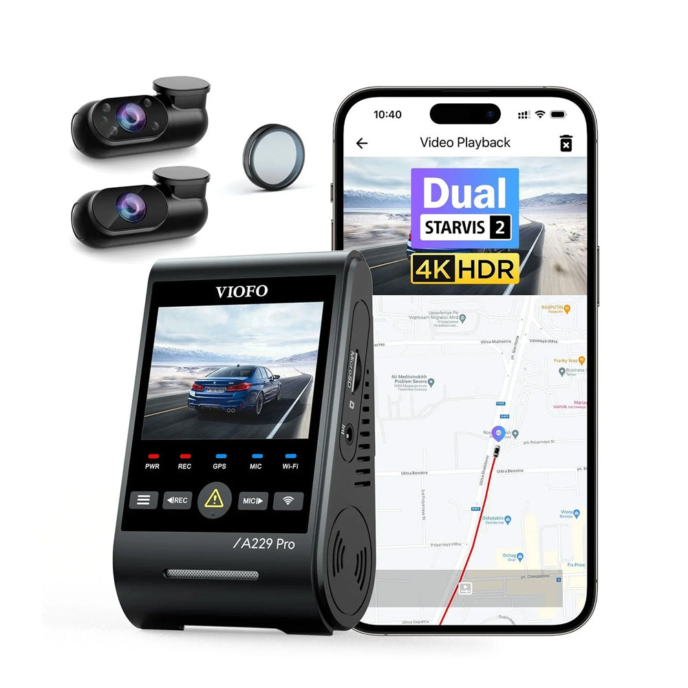 VIOFO DASHCAM A229 PRO 4K FRONT, 2K INTERNAL, 2K REAR 5GHZ WIFI, GPS
