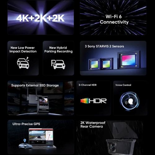 VIOFO DASHCAM A329 4K FRONT + 2K FISHEYE INTERNAL + 2K WATERPROOF REAR WIFI 6 GPS