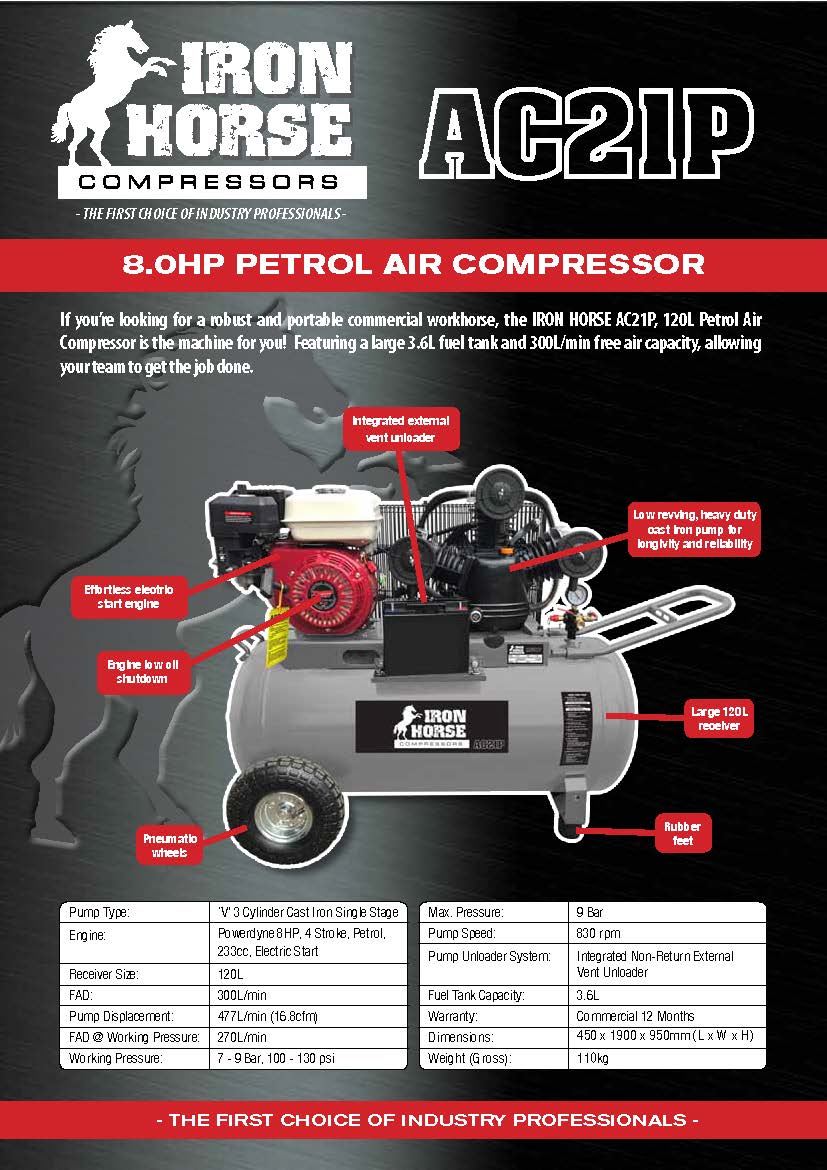 8Hp E/S Petrol Compressor C/W 120L Tank