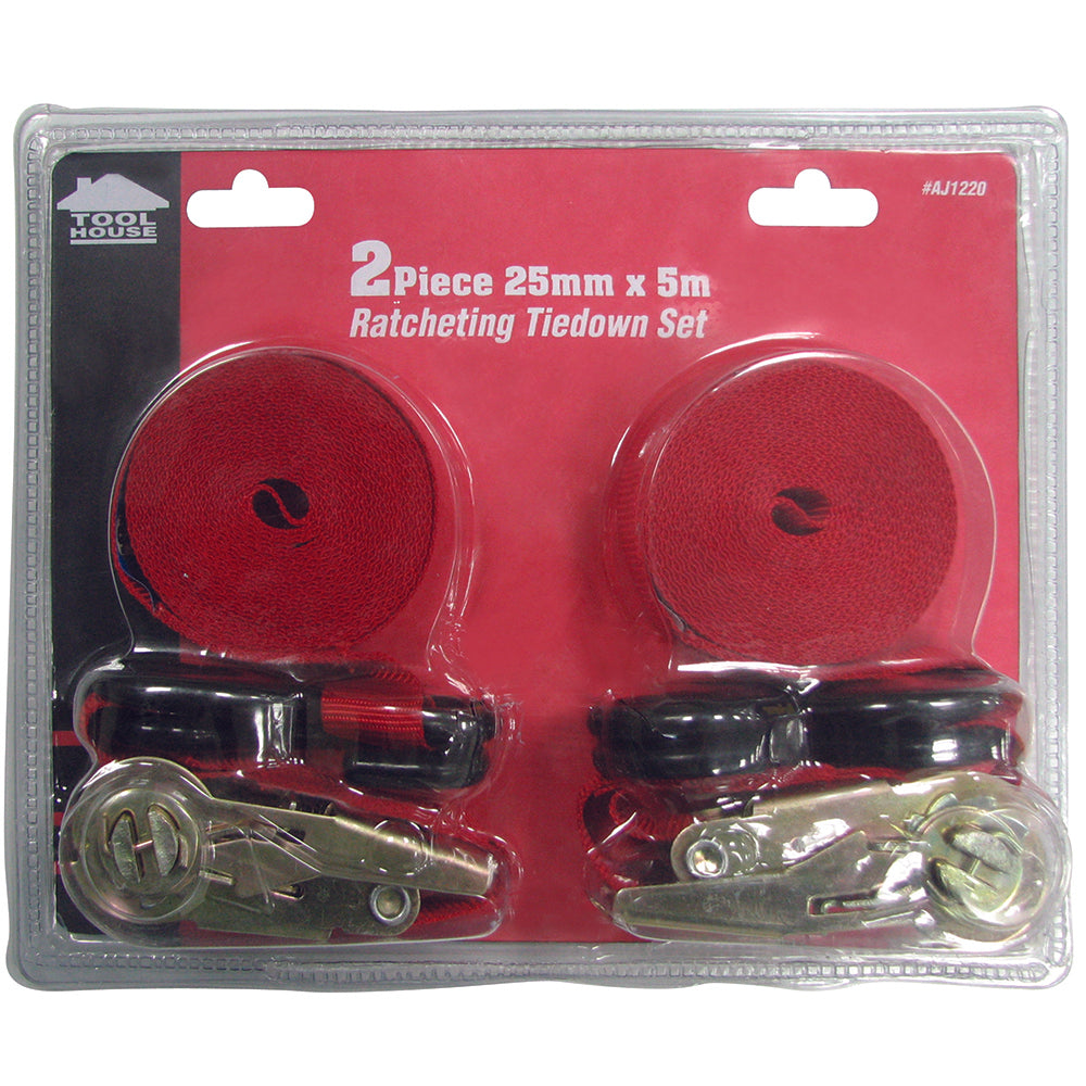 Tool House Ratcheting Tie Down Set 2Pc 5M X 25mm