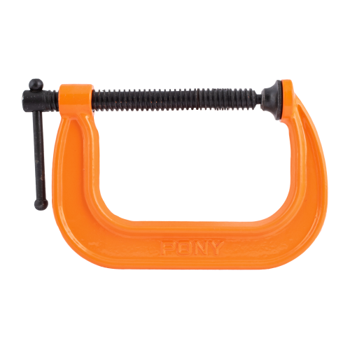 Jorgensen orange C-clamp with black screw on a white background