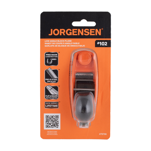 Jorgensen low angle block plane packaging with orange and black design.