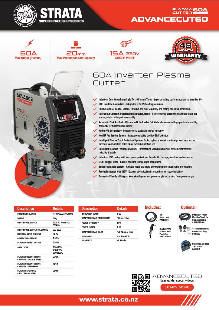 Strata AdvanceCut60 230V 60A PFC Inverter Plasma Cutter