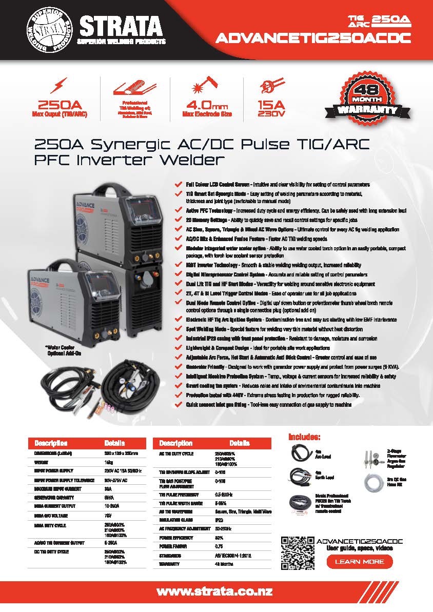 Strata 250A Synergic AC/DC Pulse TIG/ARC PFC Inverter Welder