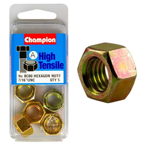 Champion 7/16In Unc Hex Nut A - Gr5