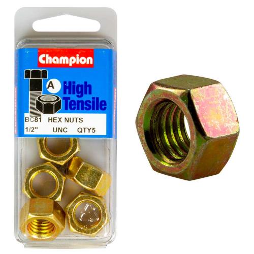 Champion 1/2In Unc Hex Nut A - Gr5