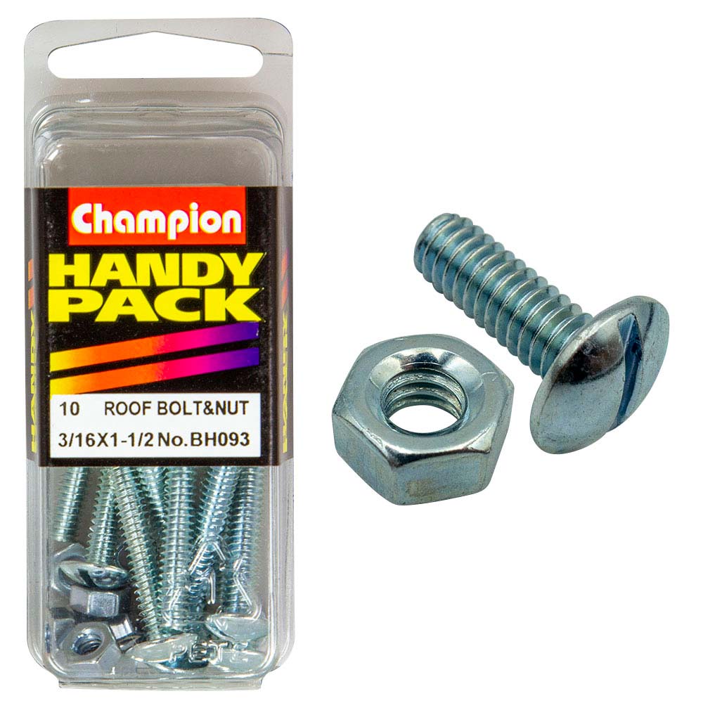 Champion 3/16In X 1-1/2In Roofing Bolt & Nut