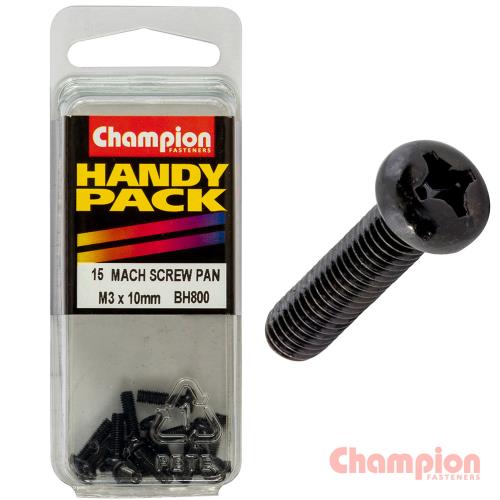 Champion Black Machine Screws - M3 x 10mm 15 pack