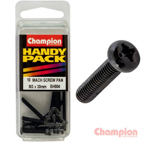 Champion Black Machine Screws - M3 x 30mm 10 pack