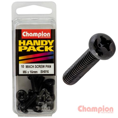 Champion Black Machine Screws - M6 x 16mm 10 pack