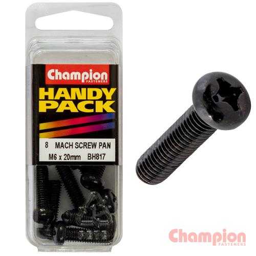 Champion Black Machine Screws - M6 x 20mm 8 pack
