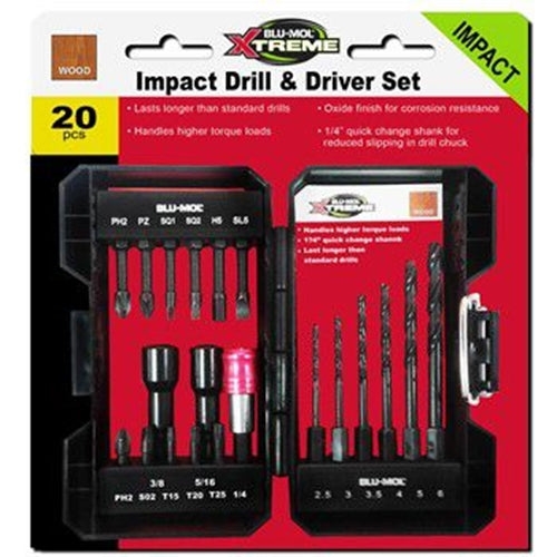 Blu-Mol Xtreme 20 Pce Impact Drill Qc Ext And Power Bit Set