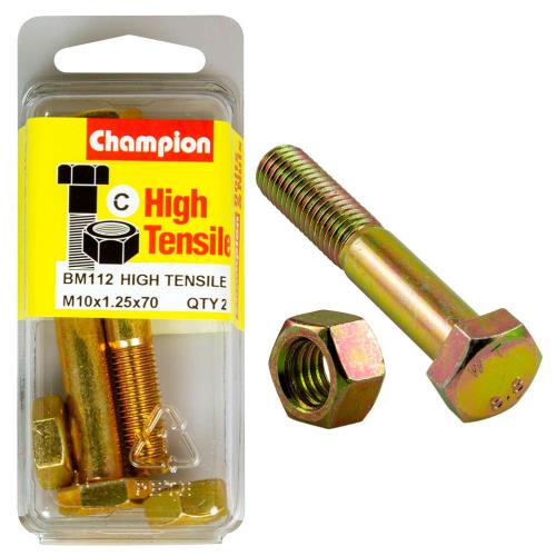 Champion M10 X 70 X 1.25 Bolt & Nut C - Gr8.8