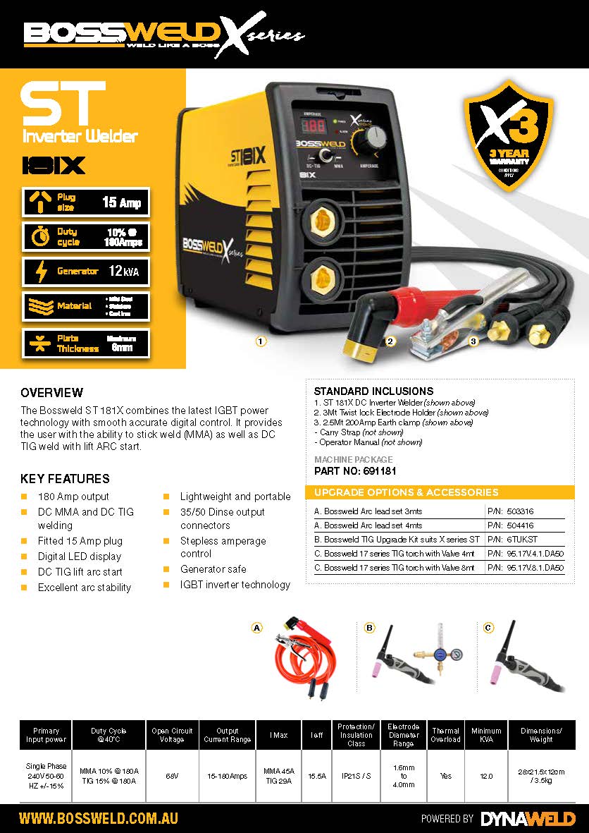 Bossweld St-181X Welder Combo Bundle