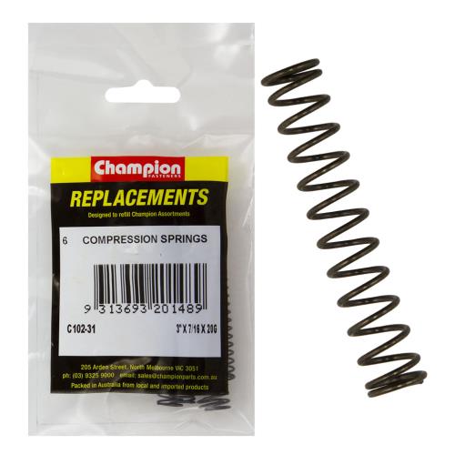 Champion 3In L X 7/16In O.D X 20G Compression Spring-6Pk