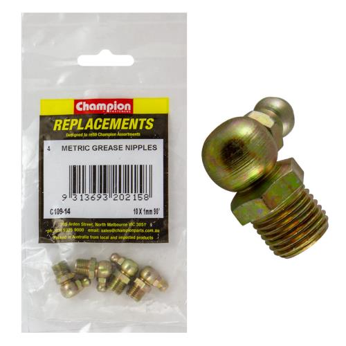 Champion M10 X 1.00mm 90-Deg. Grease Nipple -4Pk