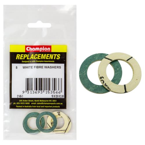 Champion M18 X28mm X2.0mm White Fibre Sump Plug Washer-5Pk