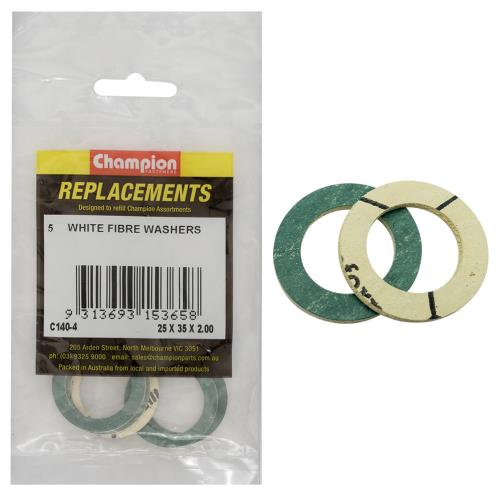 Champion M25 X35mm X2.0mm White Fibre Sump Plug Washer-5Pk