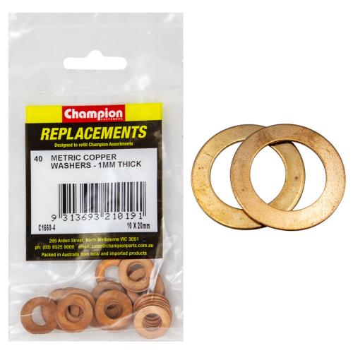 Champion M10 X 20mm X 1.0mm Copper Washer -40Pk