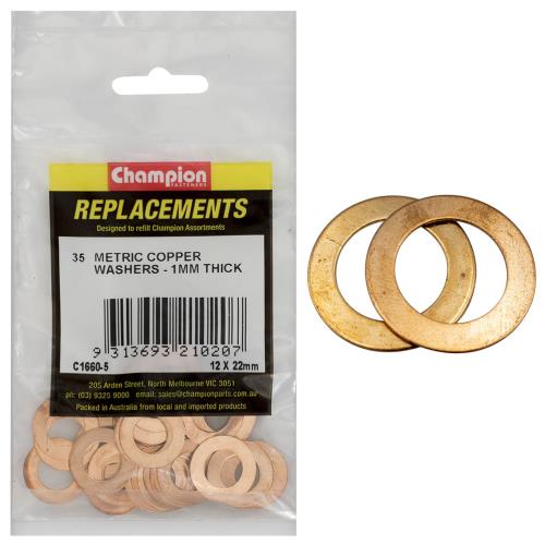 Champion M12 X 22mm X 1.0mm Copper Washer -35Pk