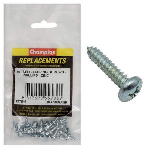 Champion 8G X 3/8In S/Tapping Screw Pan Head Phillips - 30Pk