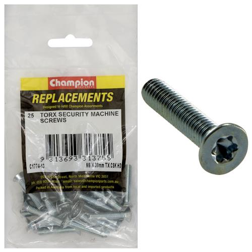 Champion M6 x 30mm Machine Screw -Csk -Tx -25pk