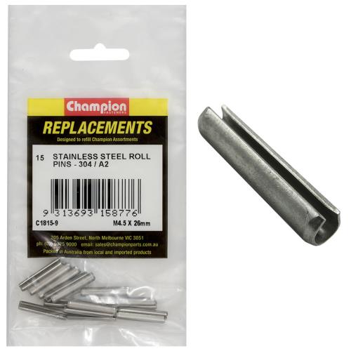 Champion 4.5mm X 26mm Stainless Roll Pin 304/A2 -15Pk