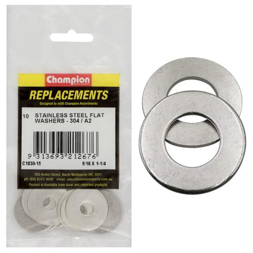 Champion 5/16In X 1-1/4In Stainless Flat Washer 304/A2 -10Pk