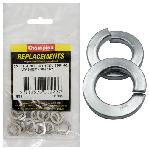 Champion 3/8In M10 Stainless Spring Washer 304/A2 -25Pk