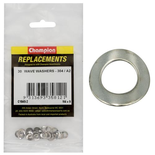 Champion Washer Wave Stainless Steel M4 x 9mm 304/A2 30pk