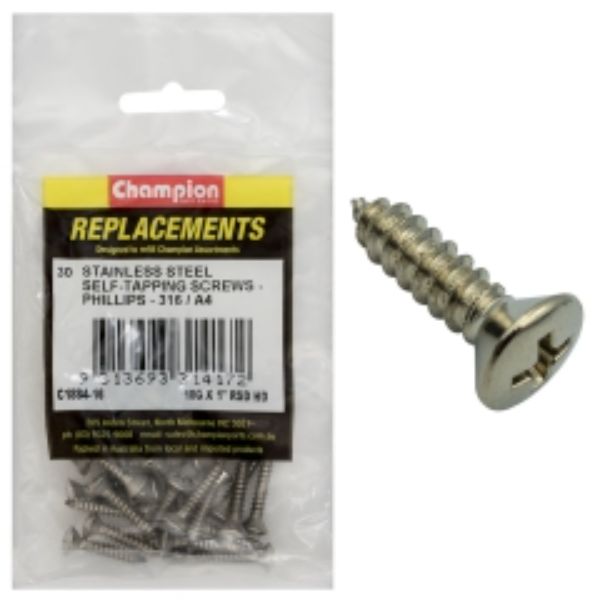Champion 10G X 1In S/Tapping Screw -Rsd -Ph -316/A4 -30Pk