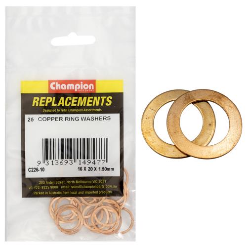 Champion M16 X 20mm X 1.5mm Copper Ring Washer -25Pk