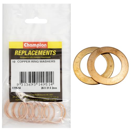 Champion M26 X 31mm X 2.0mm Copper Ring Washer -10Pk