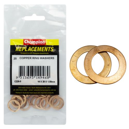 Champion M14 X 20mm X 1.5mm Copper Ring Washer -25Pk