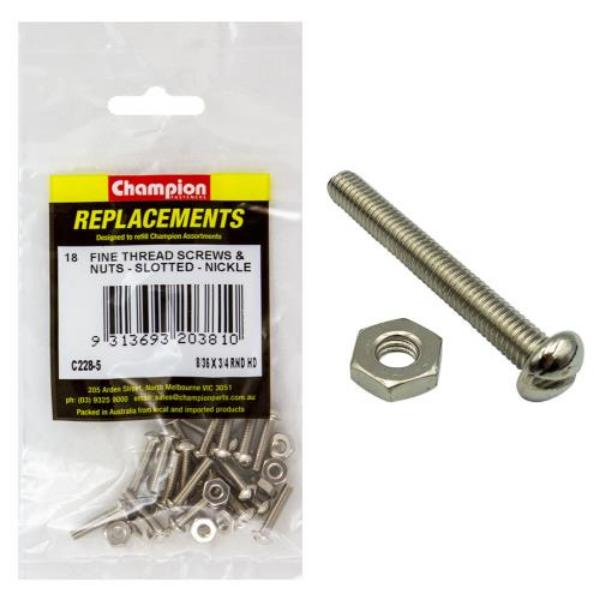 Champion 8/36In X 1/2In Unf Rnd Hd Machine Screw & Nut Ni