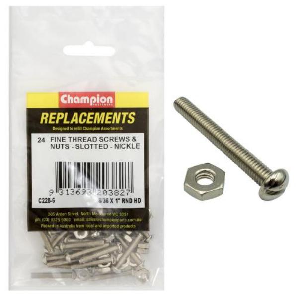 Champion 8/36 X 1In Unf Rnd Hd Machine Screw & Nut Ni-24Pk