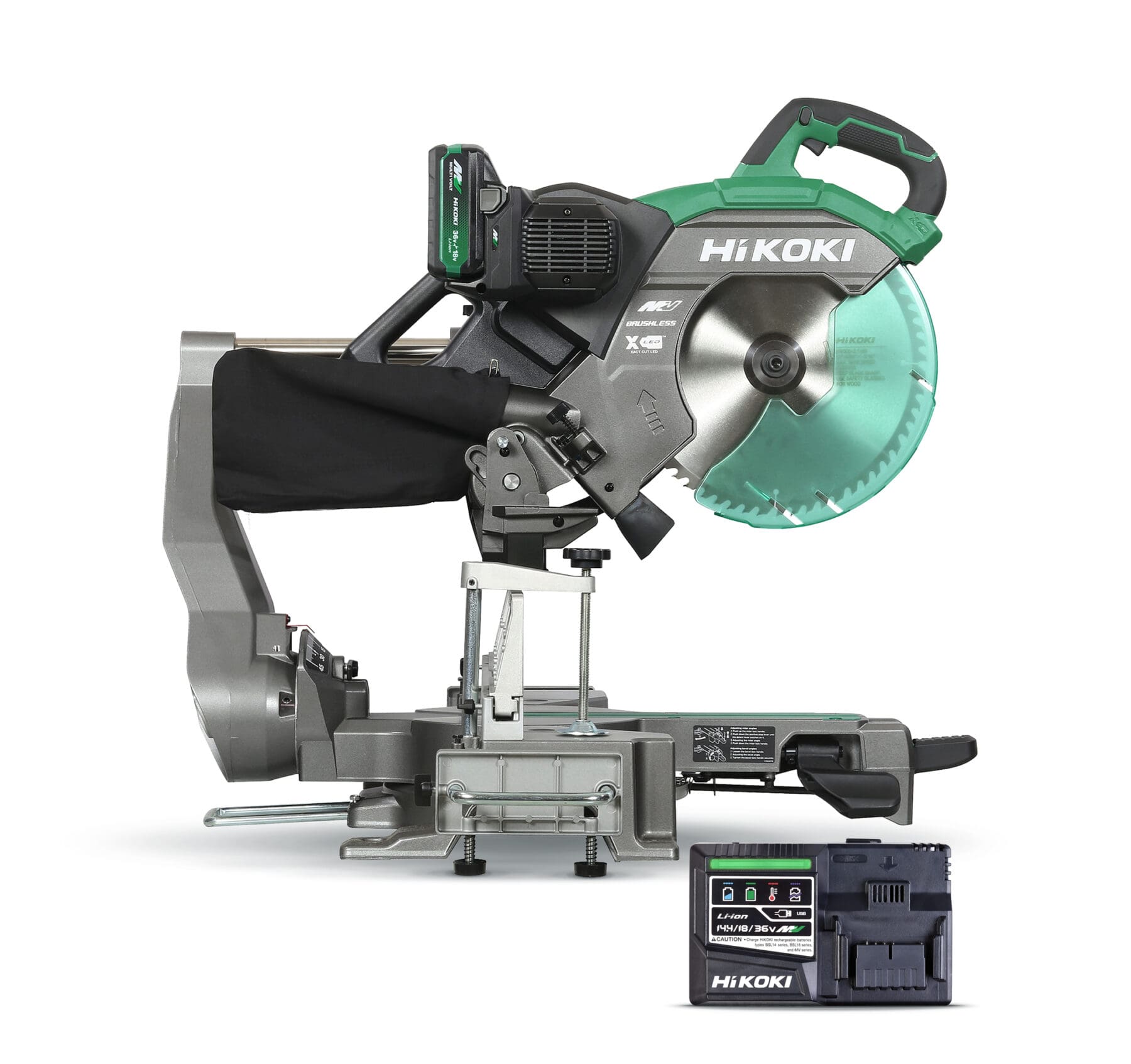 Hikoki 36V Brushless 305mm Slide Compound Mitre Saw T-PWR Kit 1 x BSL3640MVT, 1 x UC36YSL2