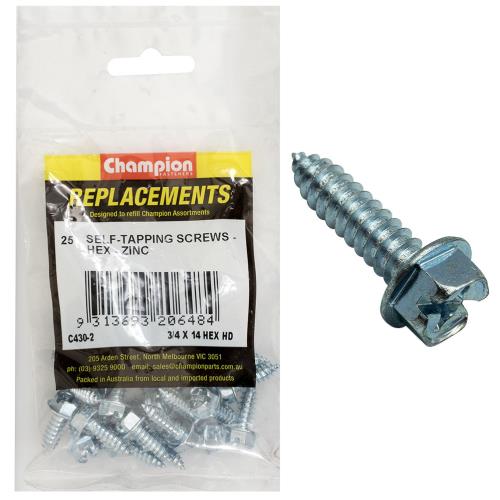 Champion 14G X 3/4in S/Tapping Screw Hex Head Phillips -25Pk