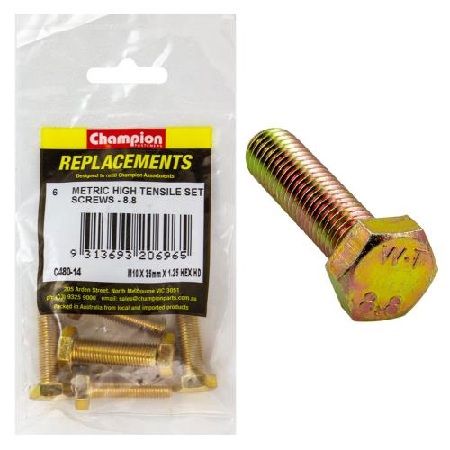 Champion M10 X 35mm X 1.25 Set Screw -Gr8.8 -6Pk