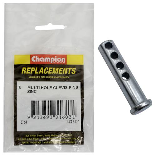 Champion 1/4 X 2-1/2in  Multi Hole Clevis Pin 6pk
