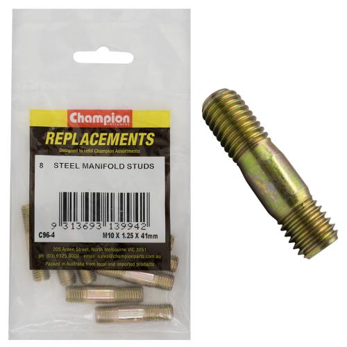 Champion M10 X 41mm X 1.25mm Steel Manifold Stud -8Pk