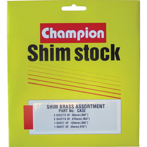 Champion Brass Shim Assortment 150mm X 150mm 6 Sheets 4 Sizes