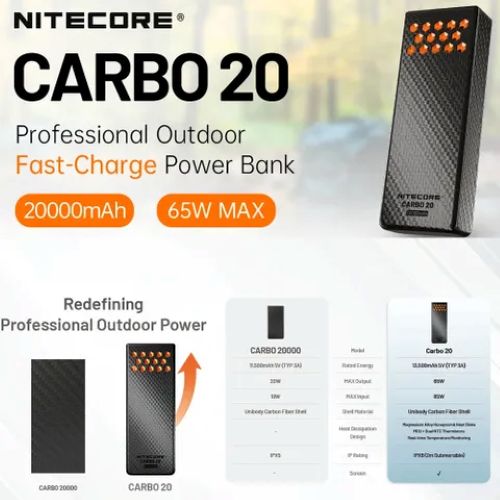 NITECORE 20,000MAH IPX8 65W POWER BANK ULTRA LIGHTWEIGHT CARBON FIBER