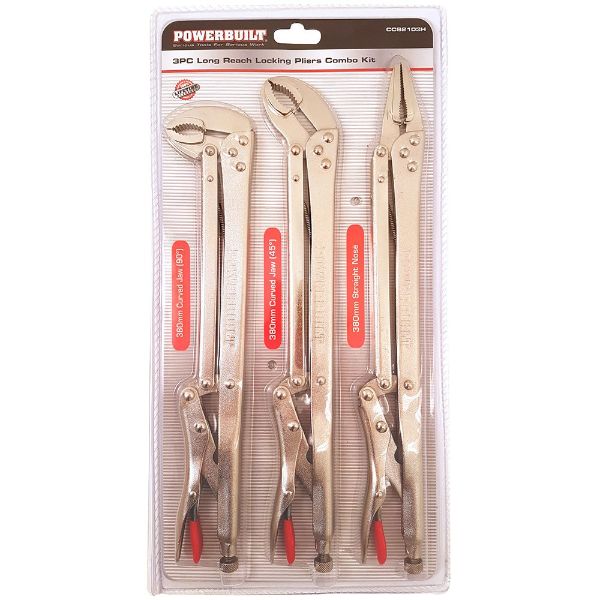 Powerbuilt 3Pc Long Reach Locking Pliers Combo Kit