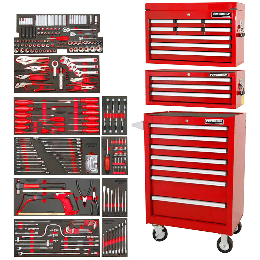 Powerbuilt Tool Chest, Roller Cabinet & Assorted Tools 317Pc