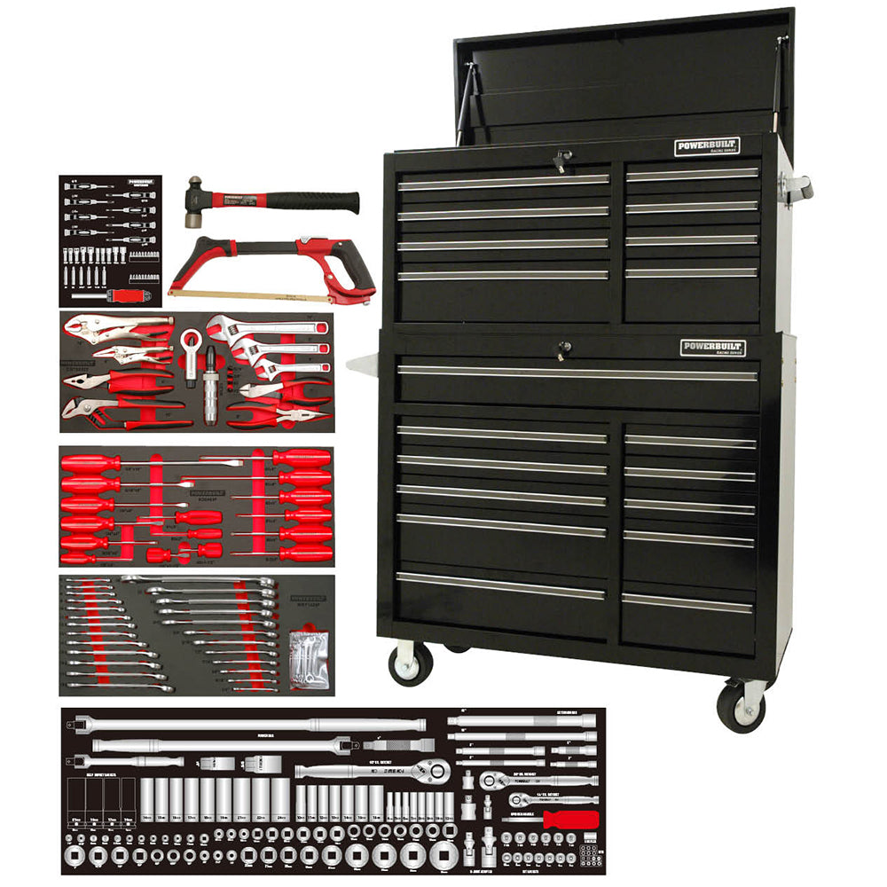 Powerbuilt Tool Chest, Roller Cabinet & Assorted Tools 254Pc 41In