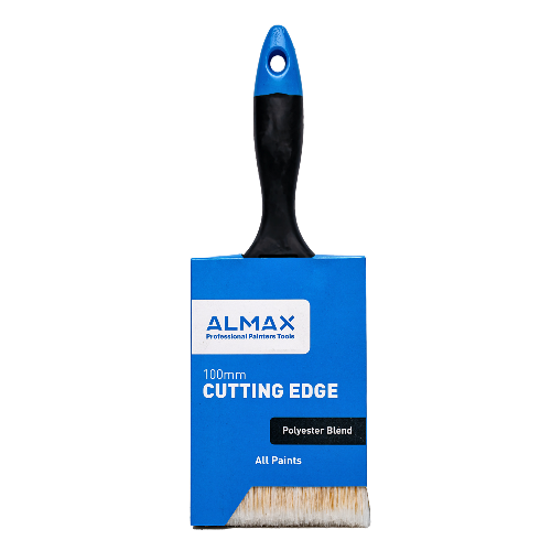 Almax painting brush with blue handle and packaging on a white background