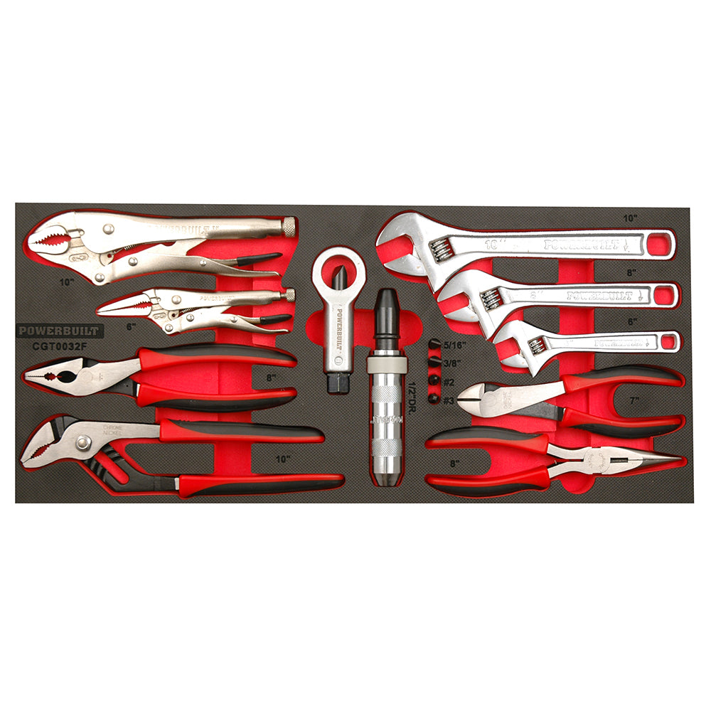 Powerbuilt Plier And Adjustable Wrench Tray 15Pc