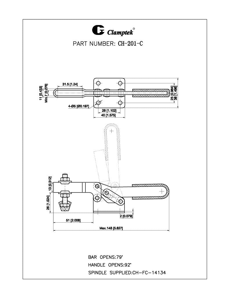 Toggle Clamp Horizontal Flanged Base Str. Handle 100Kg Cap